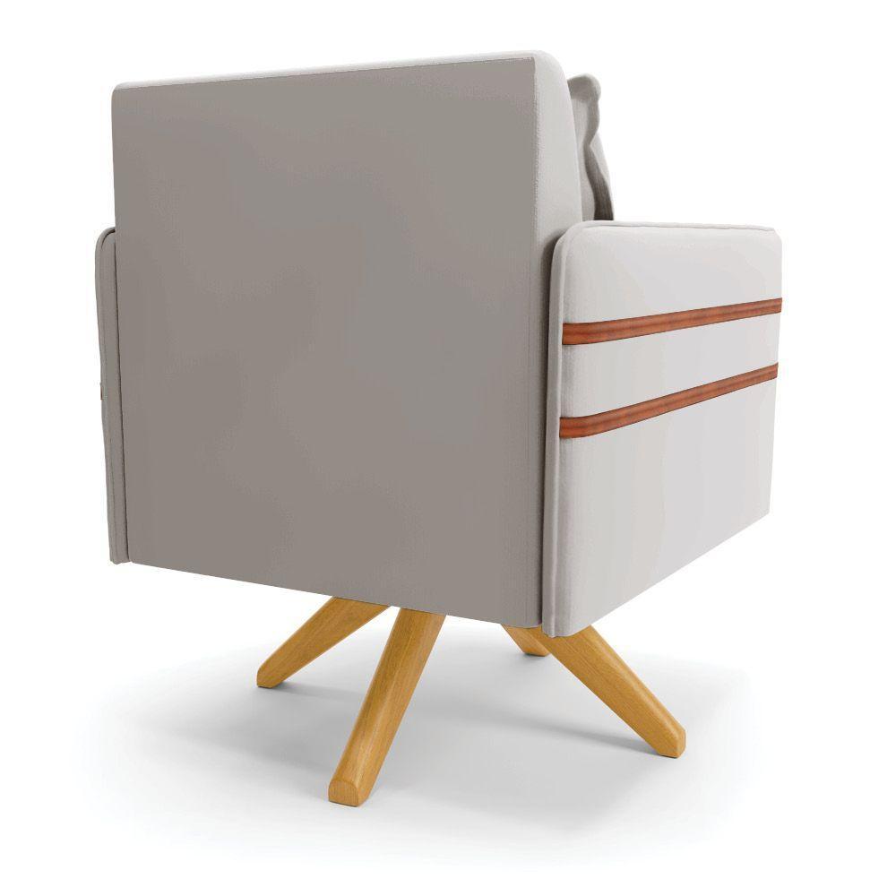 Kit 02 Poltronas Veludo Cinza Base De Madeira Ma30 - 5