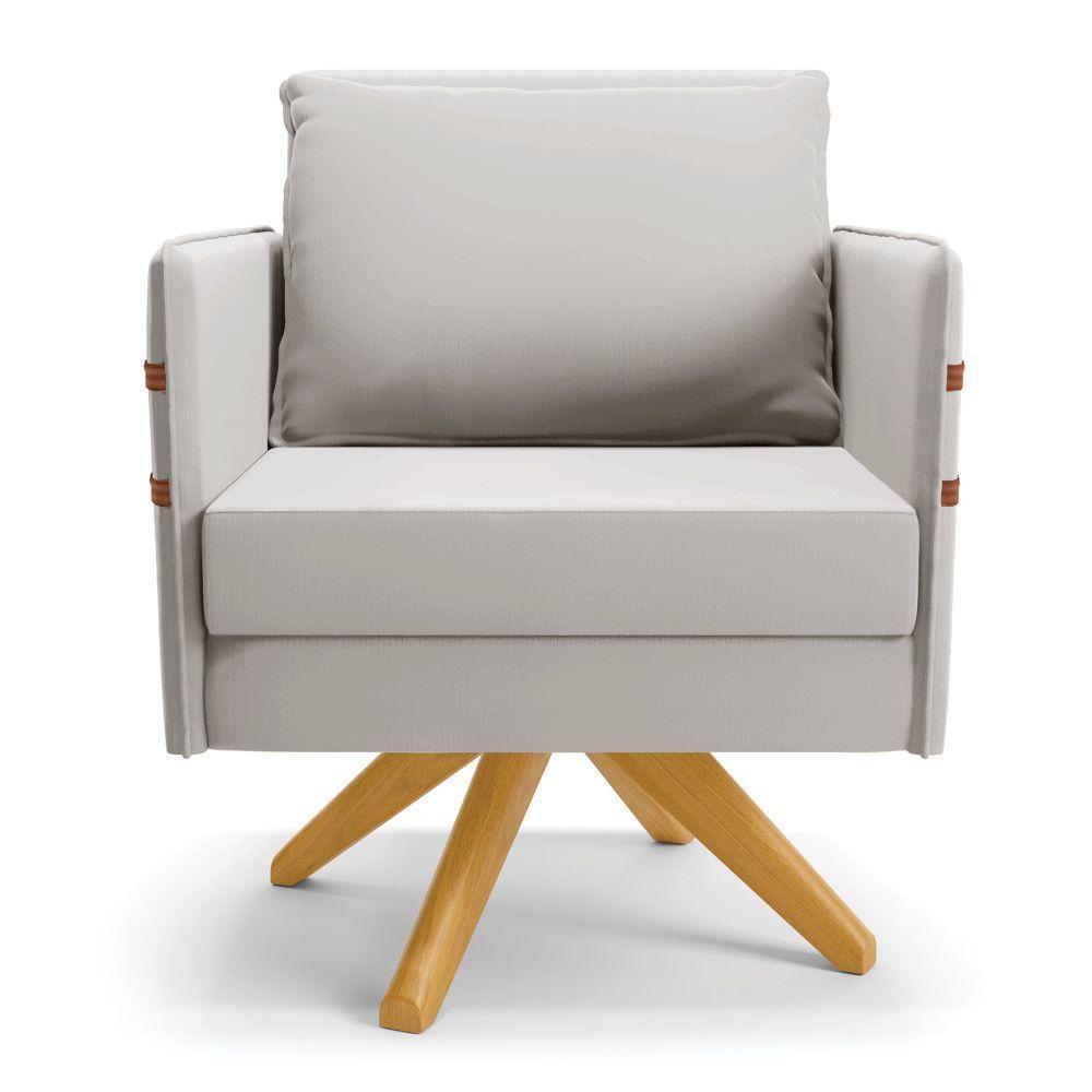 Kit 02 Poltronas Veludo Cinza Base De Madeira Ma30 - 7