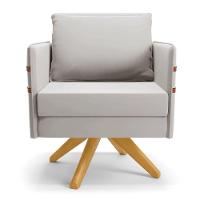 Kit 02 Poltronas Veludo Cinza Base De Madeira Ma30 - 7