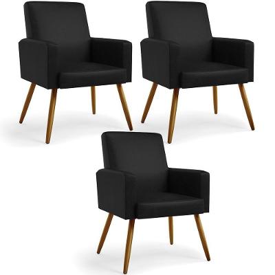 Kit 3 Poltronas Decorativas Maria W01 Couríssimo Preto Lyam Decor