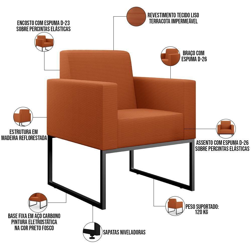 Kit 03 Poltronas Decorativas Sala Base Fixa Metal Helô L02 Tecido Terracota - 6