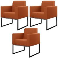 Kit 03 Poltronas Decorativas Sala Base Fixa Metal Helô L02 Tecido Terracota - 1