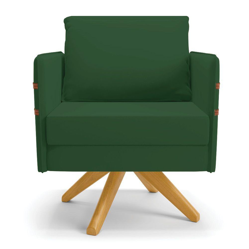 Kit 02 Poltronas Veludo Base De Madeira Ma30 Verde - 6