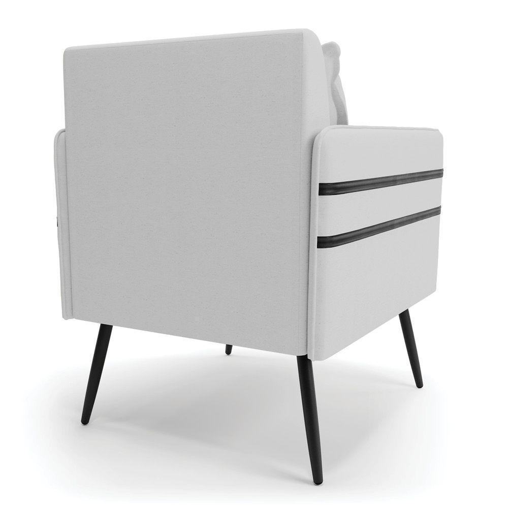 Kit 02 Poltronas Linho Cinza A05 Pés Palito De Ferro Preto - 6