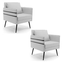 Kit 02 Poltronas Linho Cinza A05 Pés Palito De Ferro Preto - 1