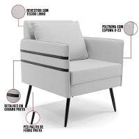 Kit 02 Poltronas Linho Cinza A05 Pés Palito De Ferro Preto - 5