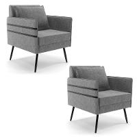 Kit 02 Poltronas Linho Pés Palito De Ferro Preto A26 Grafite - 1