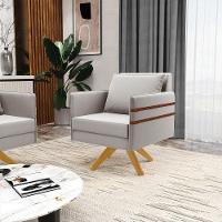 Kit 02 Poltronas Veludo Base De Madeira Ma30 Cinza - 8