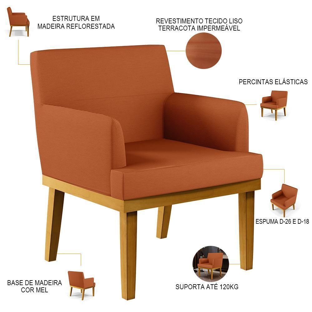 Kit 03 Poltronas Decorativas Sala De Estar Beatriz Base Mel W01 Tecido Terracota - 10