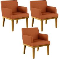 Kit 03 Poltronas Decorativas Sala De Estar Beatriz Base Mel W01 Tecido Terracota - 1
