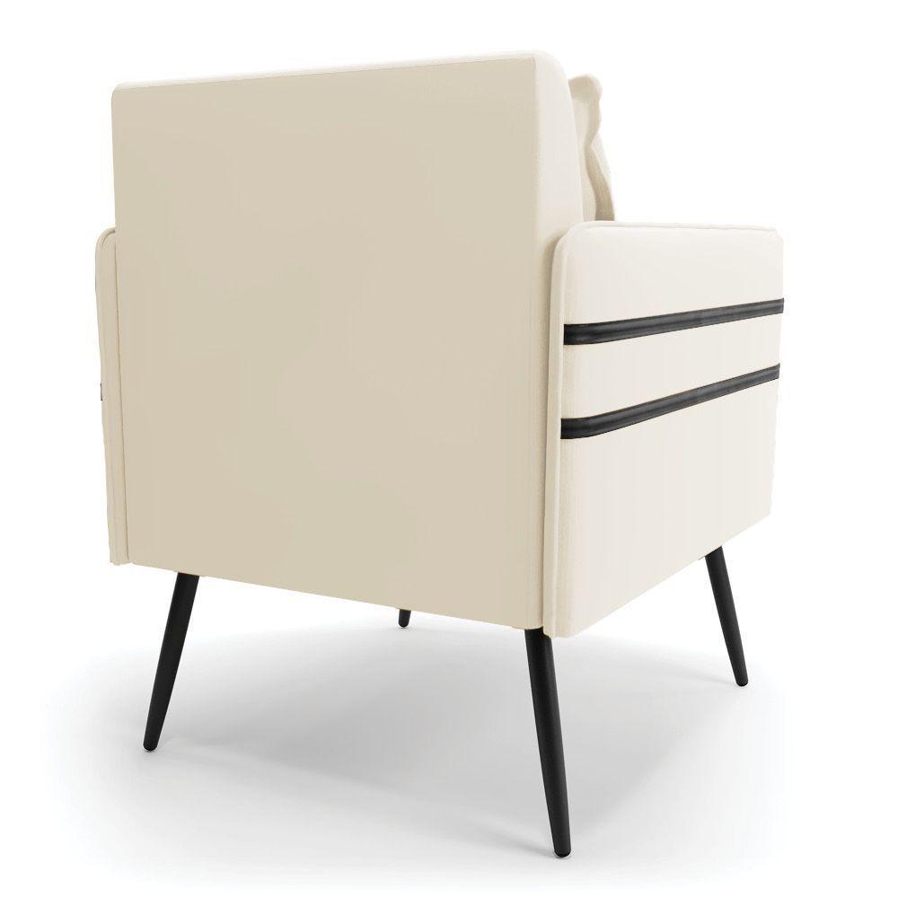 Kit 02 Poltronas Mari Veludo Pés Palito De Ferro Preto Bege - 8