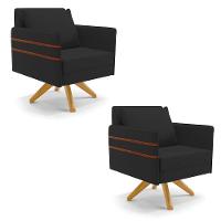 Kit 02 Poltronas Veludo Base De Madeira Ma30 Preto - 1