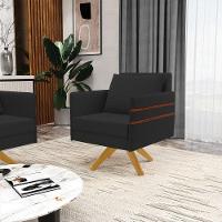 Kit 02 Poltronas Veludo Base De Madeira Ma30 Preto - 8