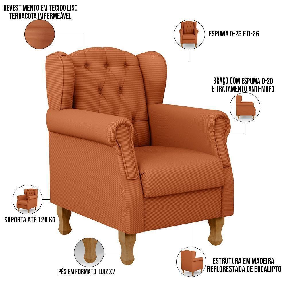 Poltrona De Amamentação Yara P02 Com Puff Paris L02 Tecido Terracota - 4