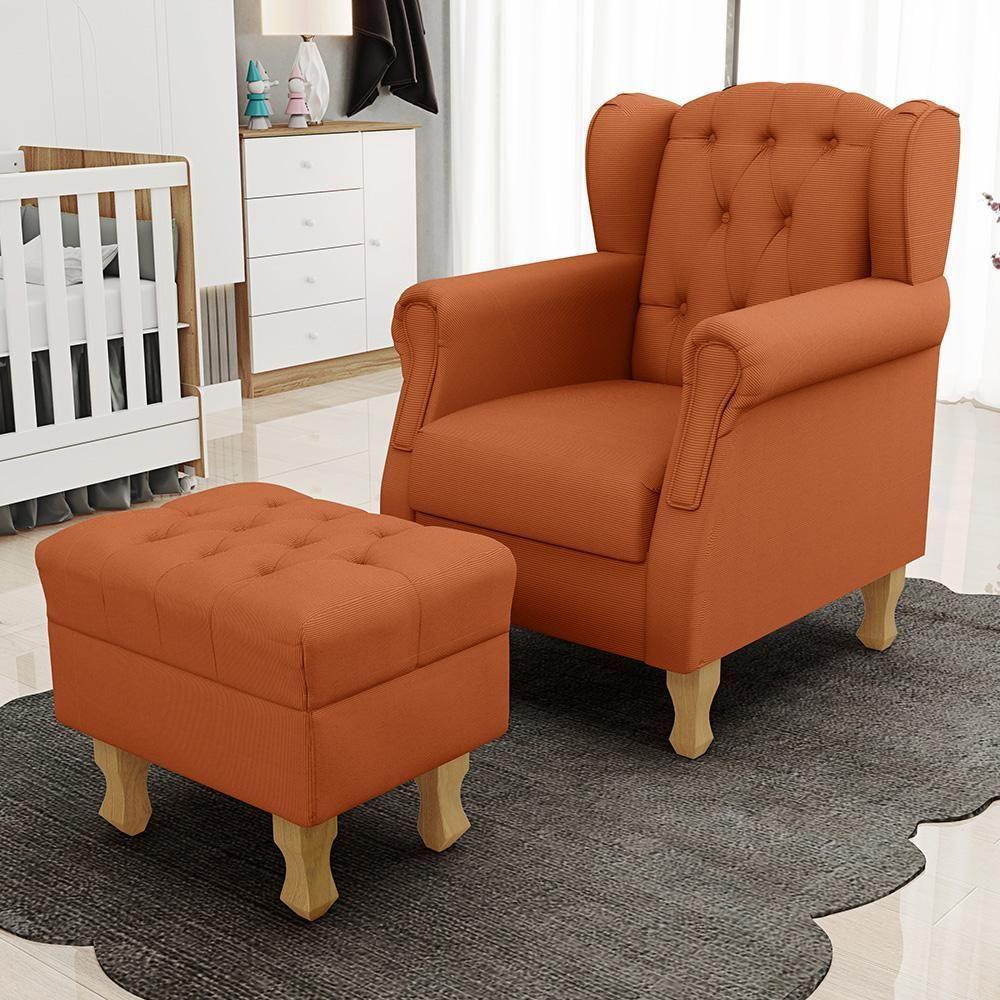 Poltrona De Amamentação Yara P02 Com Puff Paris L02 Tecido Terracota - 7