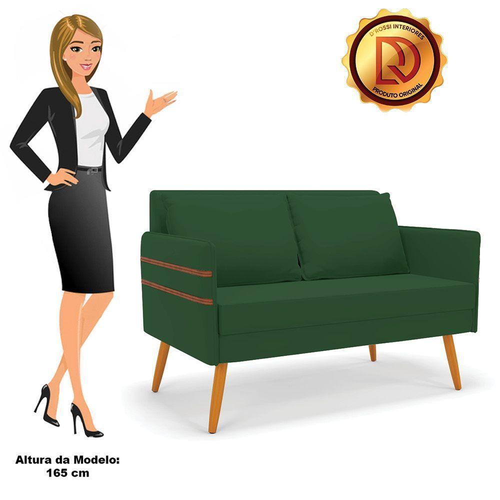 Namoradeira 02 Lugares Mari Veludo Verde Pés Palito Castanho - 3