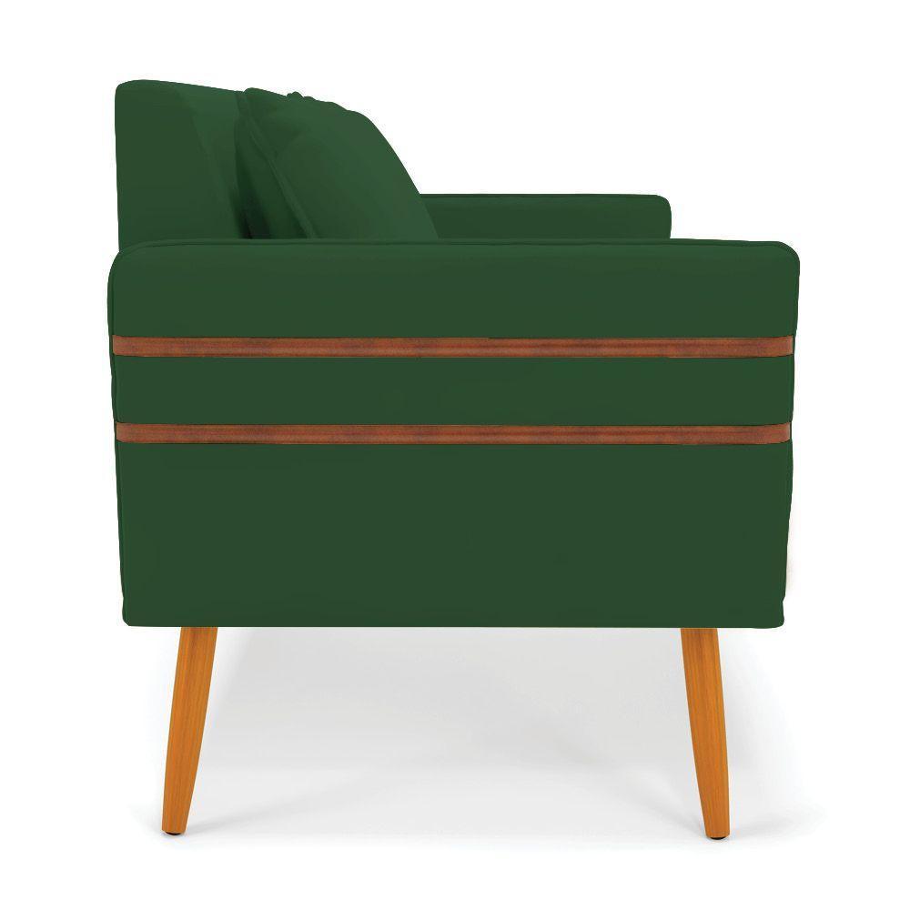 Namoradeira 02 Lugares Mari Veludo Verde Pés Palito Castanho - 6