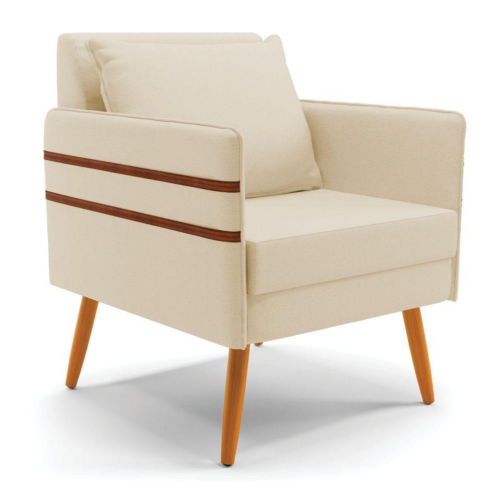 Poltrona Mari Linho Bege A19 Pés Palito Castanho - D'rossi - 1