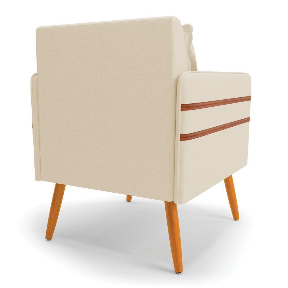 Poltrona Mari Linho Bege A19 Pés Palito Castanho - D'rossi - 5