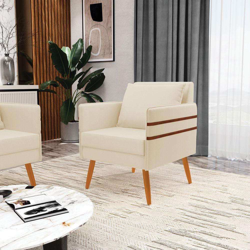 Poltrona Mari Linho Bege A19 Pés Palito Castanho - D'rossi - 8