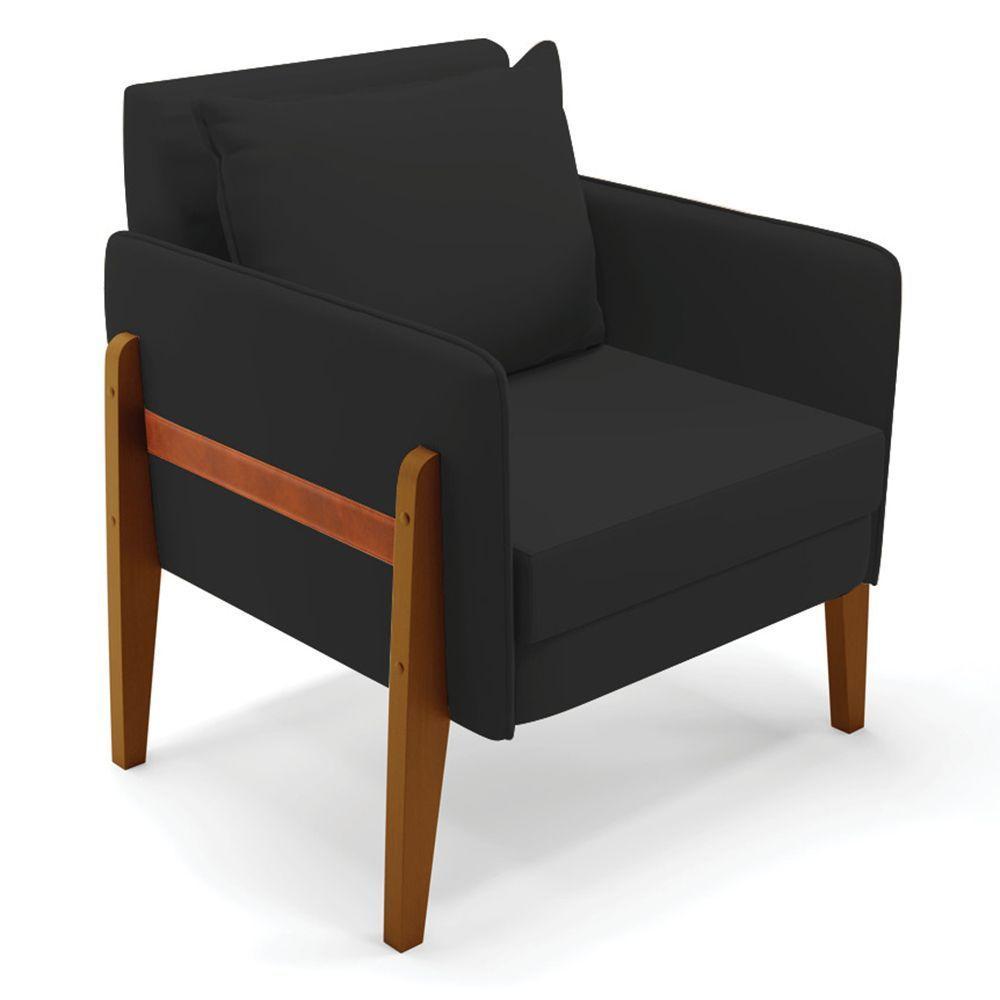 Poltrona Lana Veludo Base De Madeira - D'rossi Cor Preto - 1