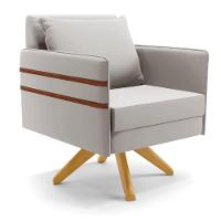 Poltrona Giratória Mari Veludo Cinza Base De Madeira Ma30 - 1