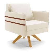 Poltrona Giratória Mari Veludo Bege Base De Madeira Ma30 - 1