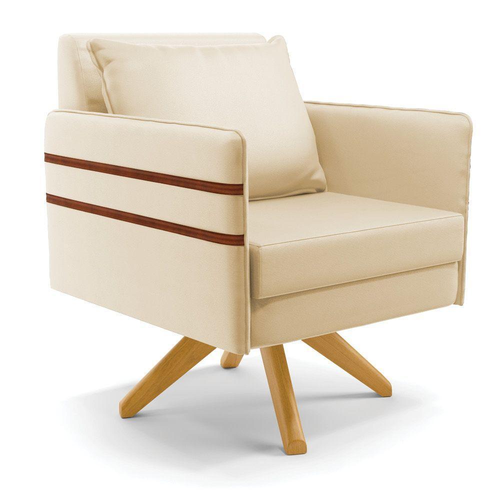 Poltrona Giratória Mari Corino Bege Base De Madeira Ma30 - 1