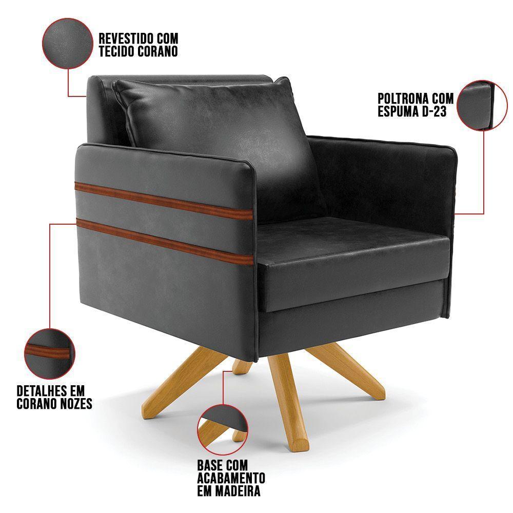 Poltrona Giratória Mari Corano Preto Base De Madeira Ma30 - 4