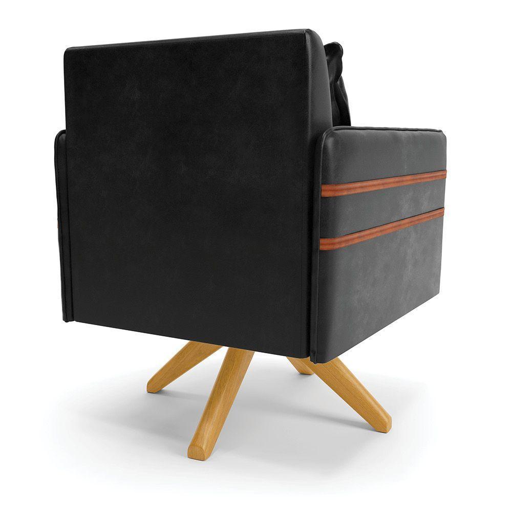 Poltrona Giratória Mari Corano Preto Base De Madeira Ma30 - 5