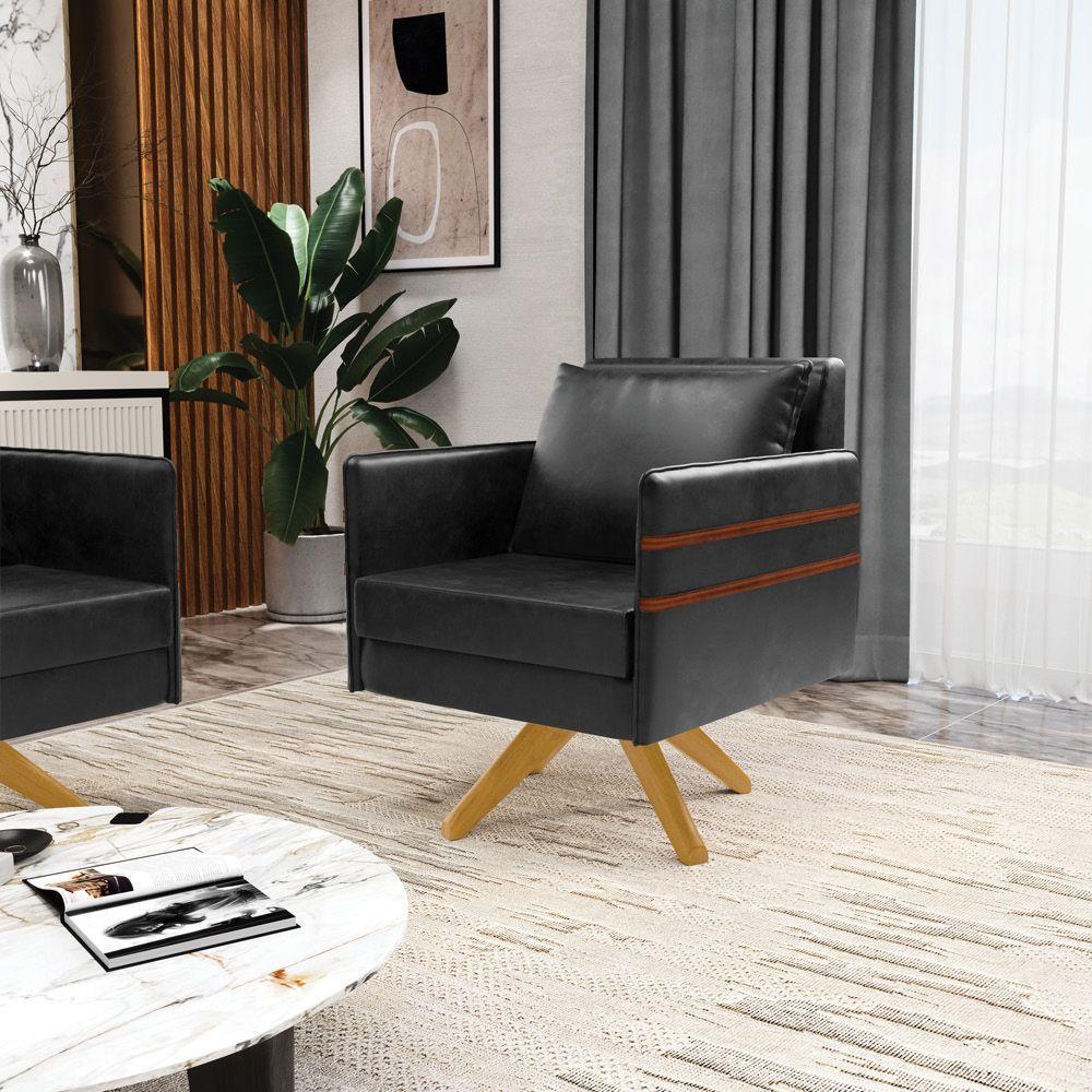 Poltrona Giratória Mari Corano Preto Base De Madeira Ma30 - 8