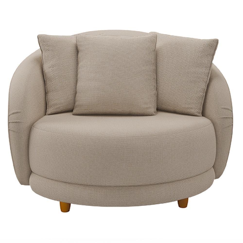 Poltrona Decorativa Para Sala De Estar Fixa Pés Madeira Witta M03 Linho Cru - 4