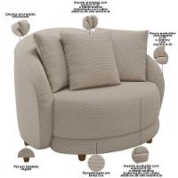 Poltrona Decorativa Para Sala De Estar Fixa Pés Madeira Witta M03 Linho Cru - 5