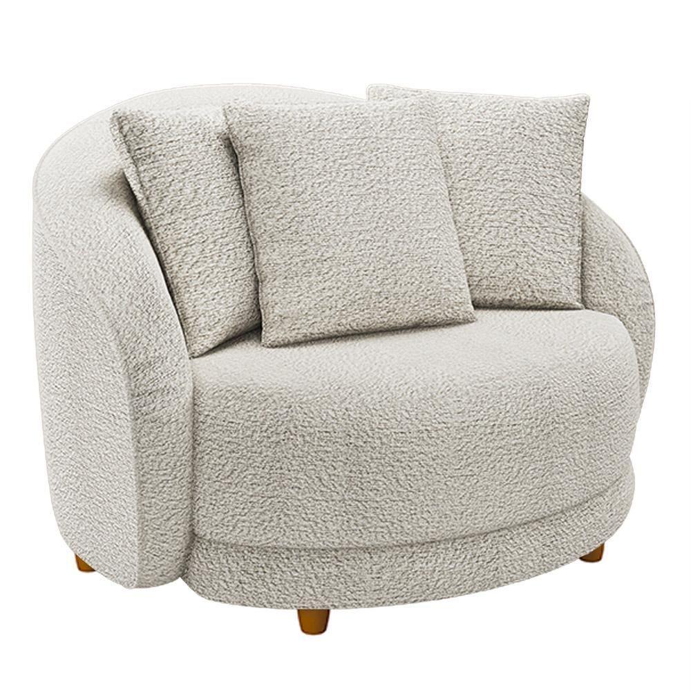 Poltrona Decorativa Para Sala De Estar Fixa Pés Madeira Witta M03 Bouclê Branco - 1