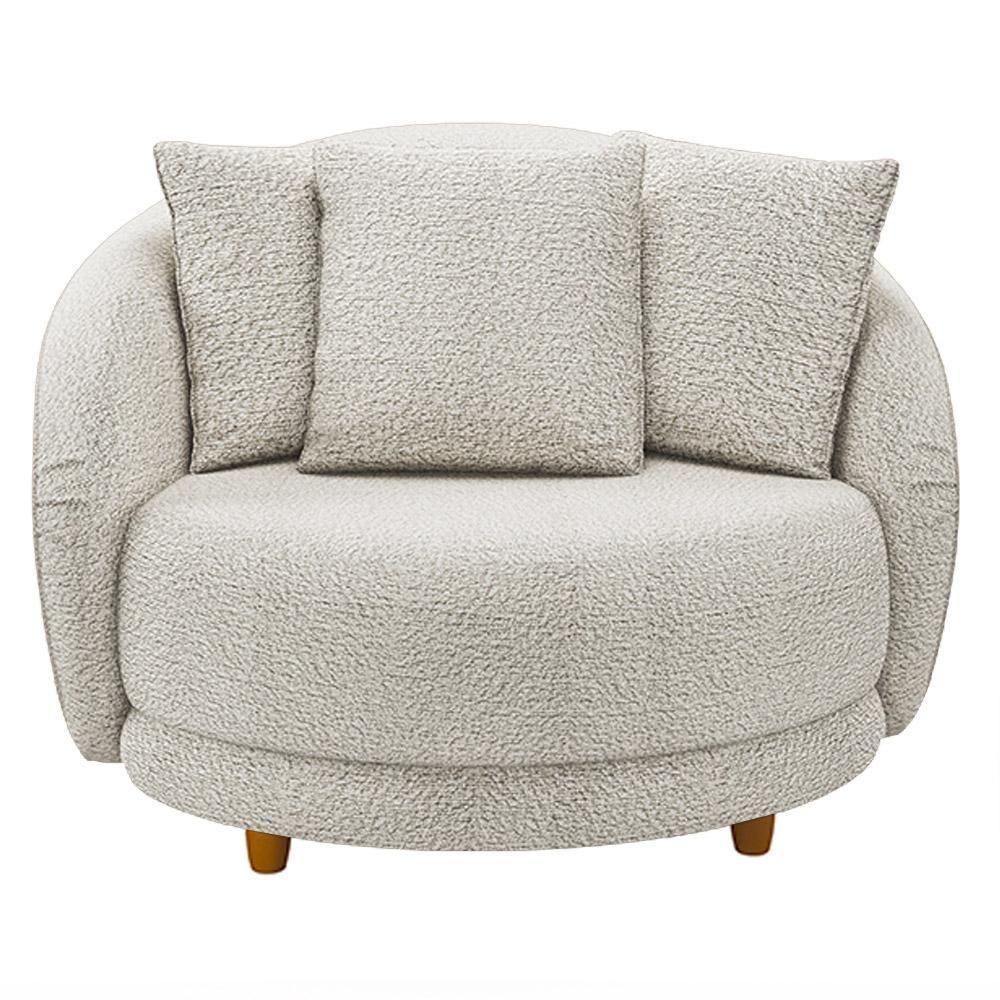 Poltrona Decorativa Para Sala De Estar Fixa Pés Madeira Witta M03 Bouclê Branco - 3