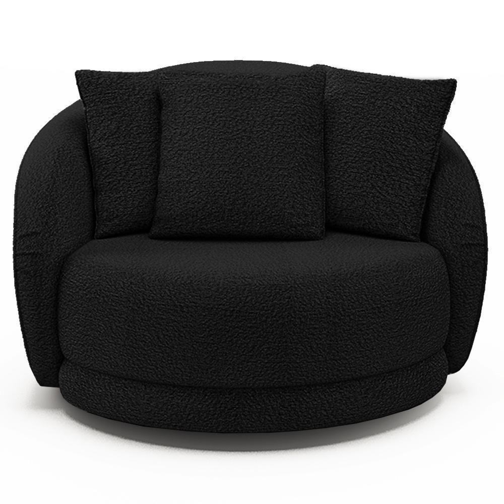 Poltrona Decorativa Para Sala De Estar Base Giratória Witta M03 Bouclê Preto - 2