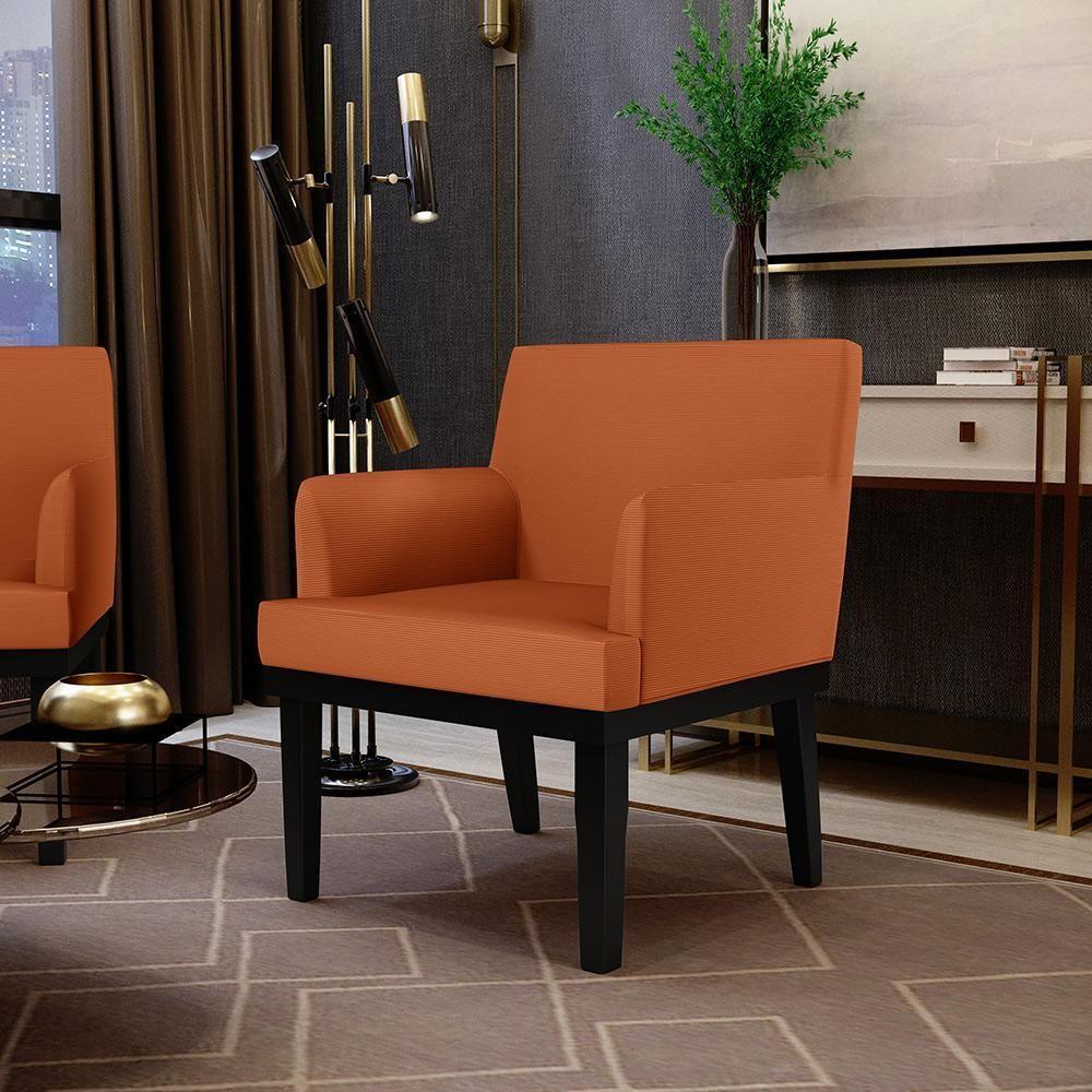 Poltrona Decorativa Para Sala De Estar Base Preto Beatriz W01 Tecido Terracota - 9