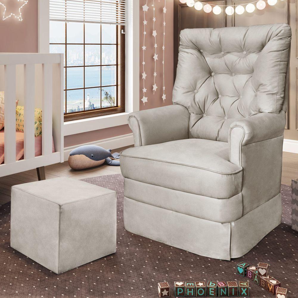 Poltrona De Amamentação Com Balanço E Puff Reto Alana Cor Suede Bege Phoenix Baby - 2