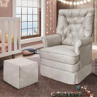 Poltrona De Amamentação Com Balanço E Puff Reto Alana Cor Suede Bege Phoenix Baby - 2