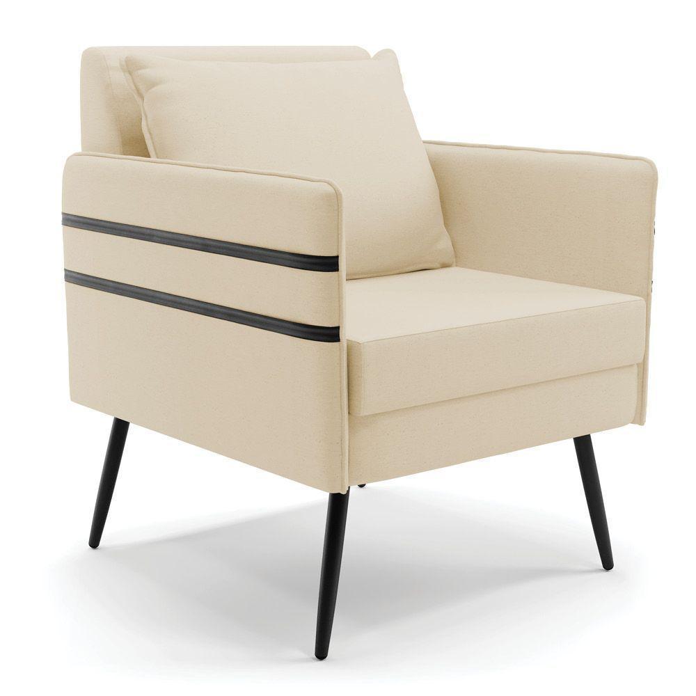 Poltrona Mari Linho Pés Palito De Ferro Preto A19 Bege - 2