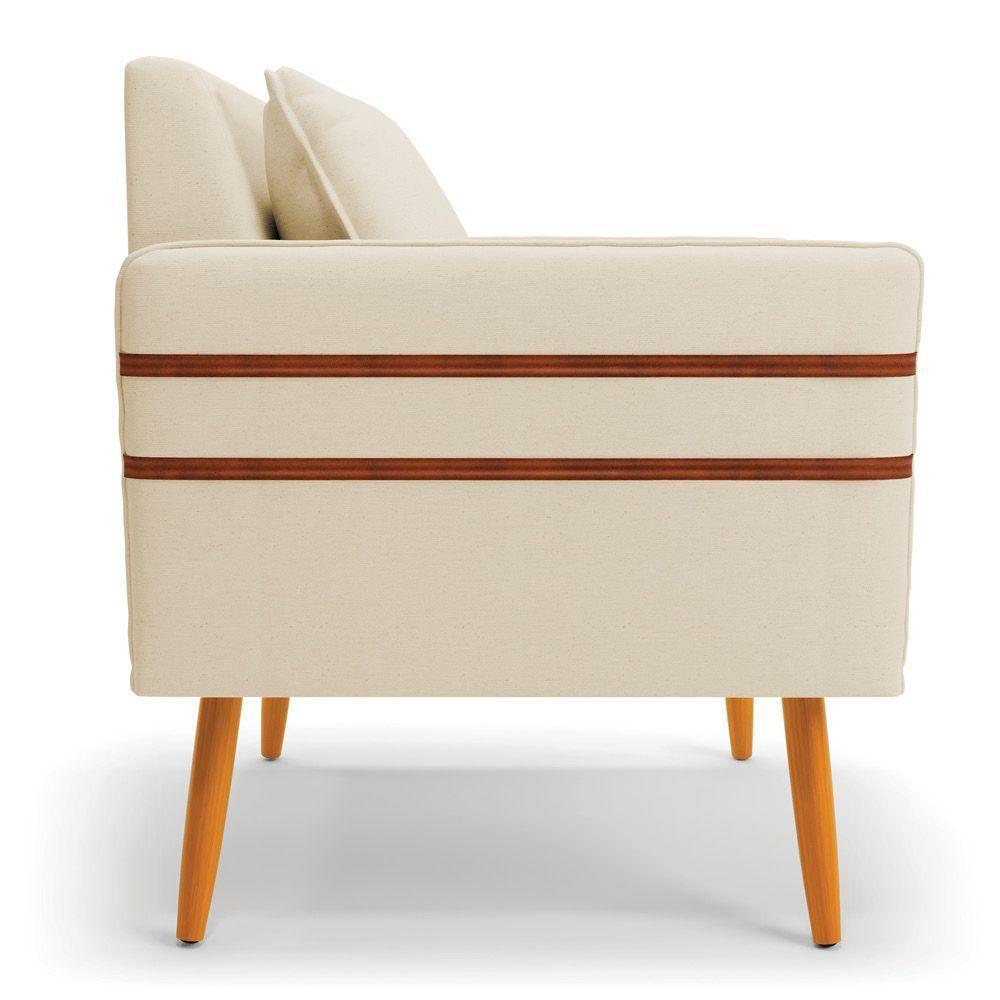 Poltrona Mari Linho Pés Palito Castanho A19 Bege - 6