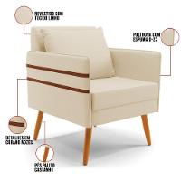 Poltrona Mari Linho Pés Palito Castanho A19 Bege