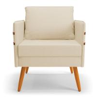 Poltrona Mari Linho Pés Palito Castanho A19 Bege - 7