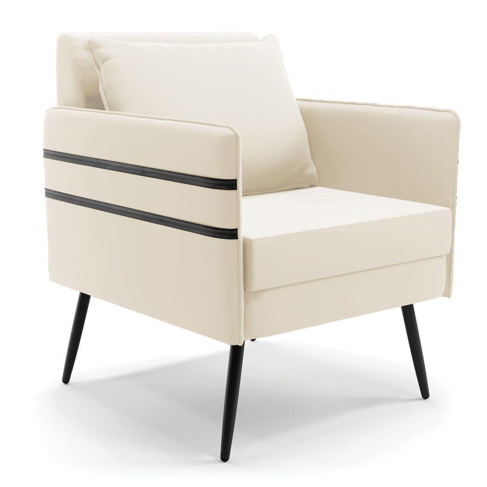 Poltrona Mari Veludo Pés Palito De Ferro Preto Bege - 2