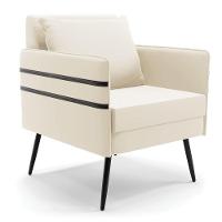 Poltrona Mari Veludo Pés Palito De Ferro Preto Bege - 1