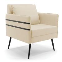 Poltrona Mari Linho Bege A19 Pés Palito De Ferro Preto - 2