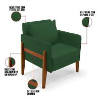 Poltrona Lana Veludo Verde Base De Madeira - D'rossi