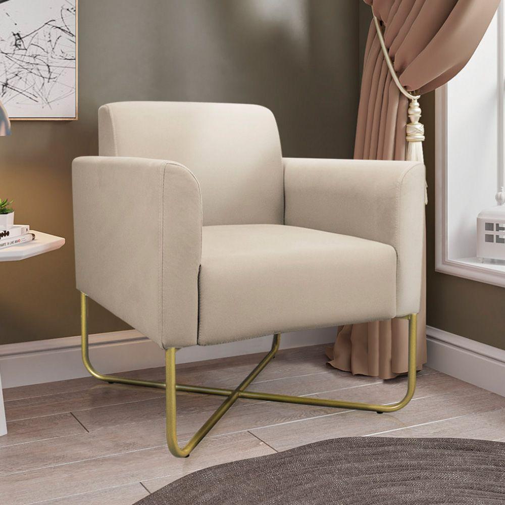 Poltrona Isabella Base X Suede Bege dourado - 5