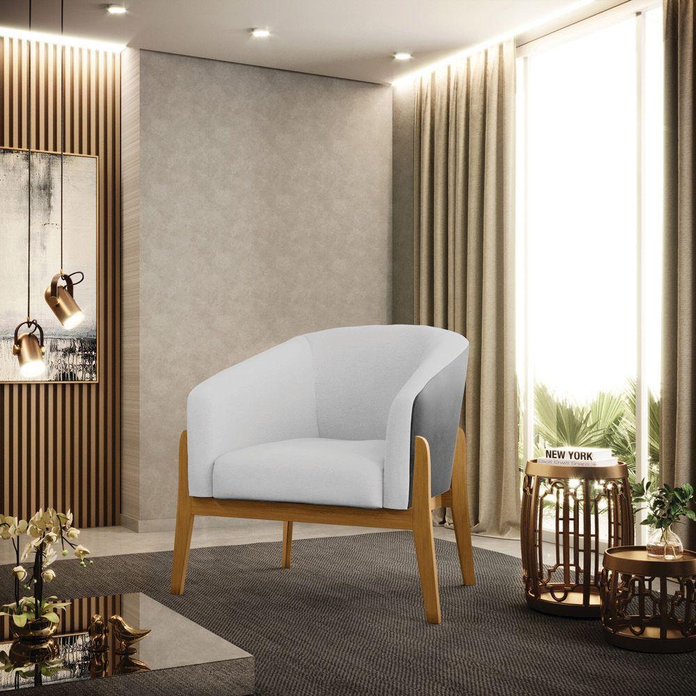 Poltrona Preto Com Linho Cinza A05 Base Madeira Castanho - 7