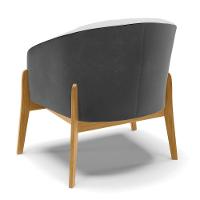 Poltrona Preto Com Linho Cinza A05 Base Madeira Castanho